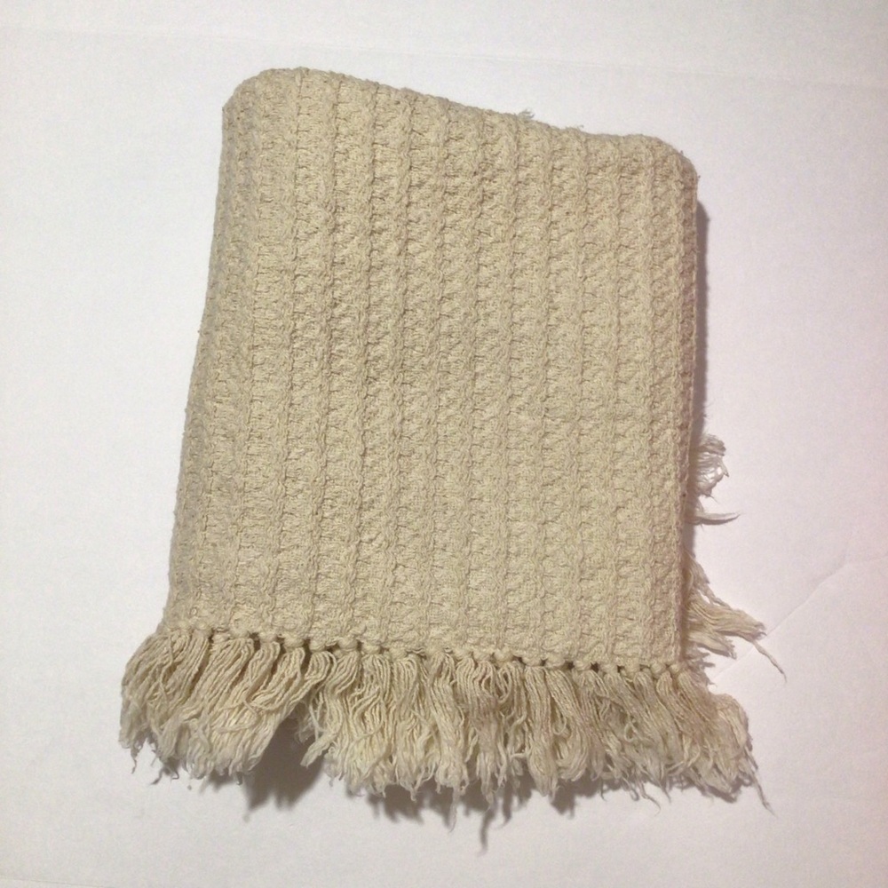 Cream Colored Throw with Fringe 44X 48